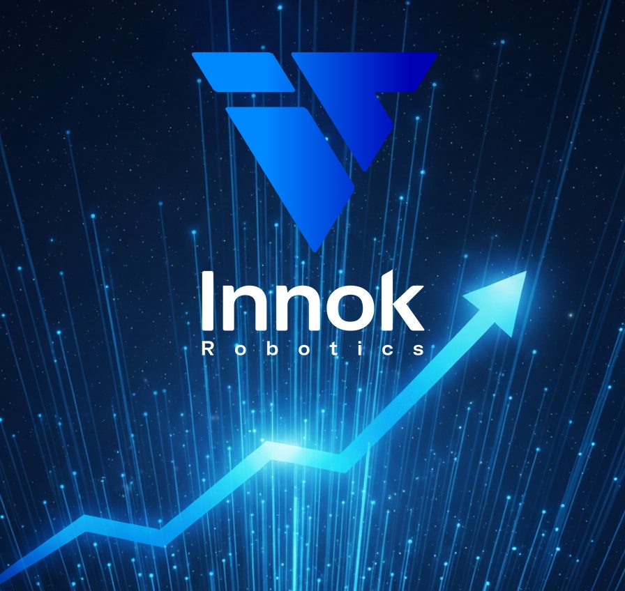 Grafik: Logo von Innok Robotics über einem steil steigenden Wachstumspfeil