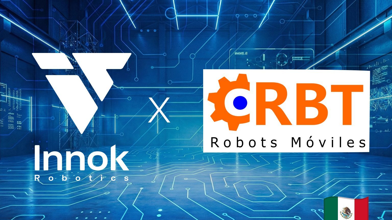 Grafik: Logos von Innok Robotics und CRBT Robots Móviles mit mexikanischer Flagge