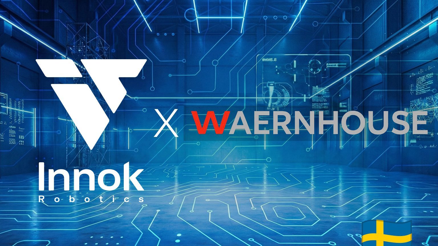 Grafik: Logos Innok Robotics × Waernhouse mit schwedischer Flagge