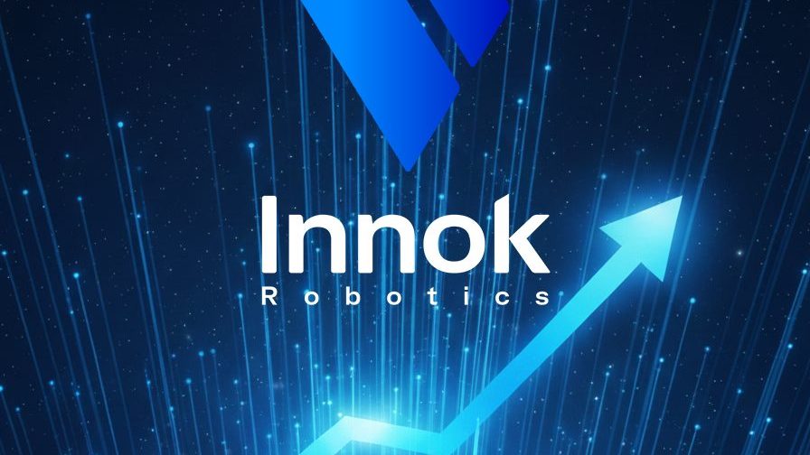 Grafik: Logo von Innok Robotics über einem steil steigenden Wachstumspfeil