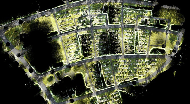 3D-Laserscan eines Friedhofs, aufgenommen mit einem Riegl-Scanner, als Grundlage für die Navigation
